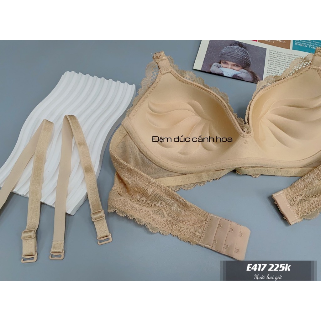 Áo ngực nữ phối ren mút vừa nâng ngực E417, Đồ lót 12h