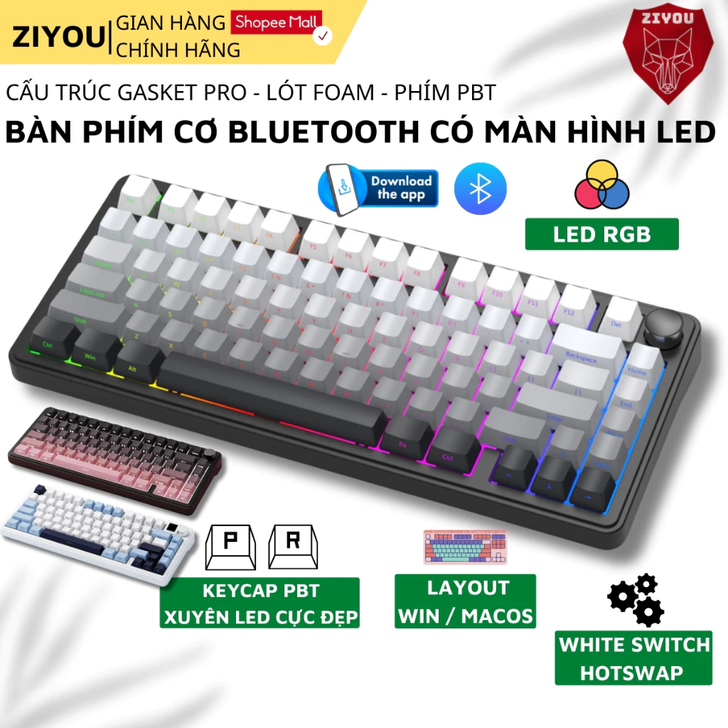Bàn Phím Cơ Có Màn Hình LED Ziyou X85 PRO VIP RGB Có App Tùy Chỉnh, Trục Cơ White Jade Switch