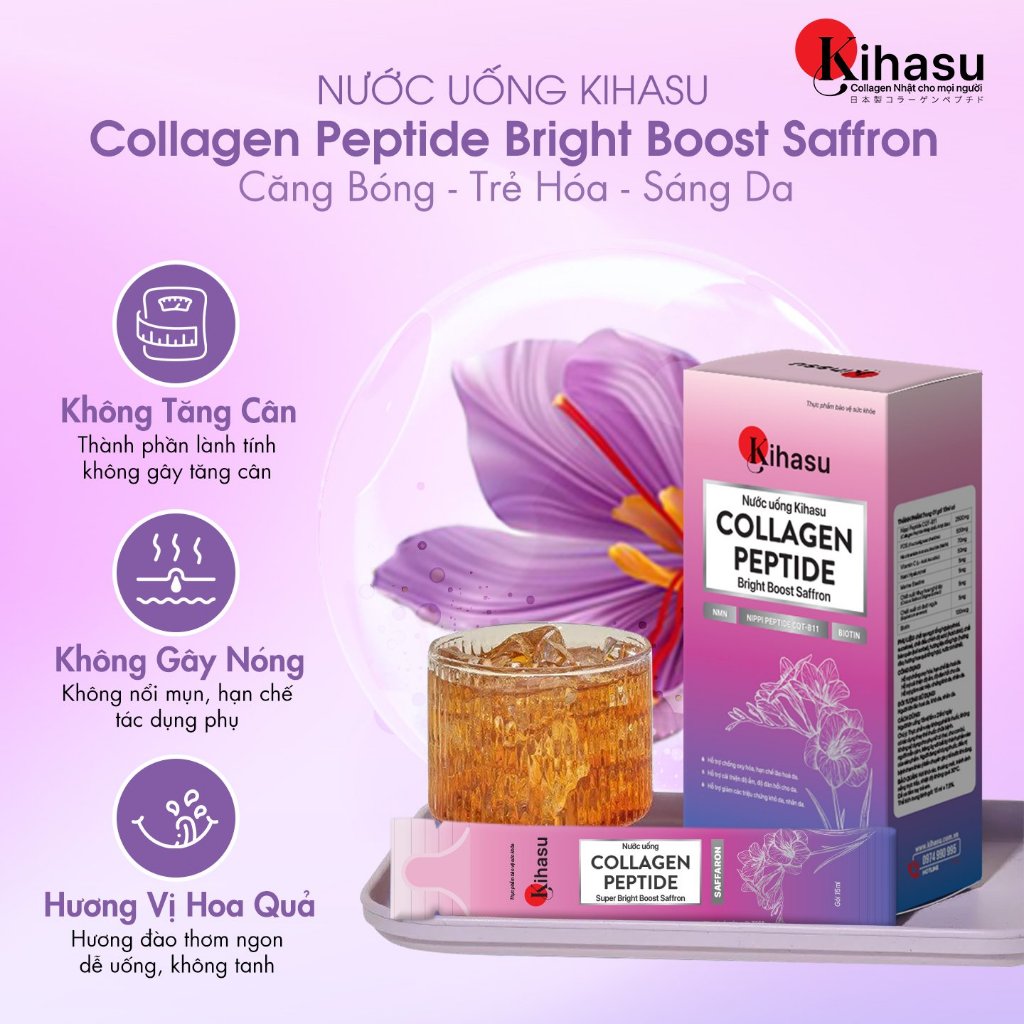 Ảnh Nước Uống Kihasu Collagen Peptide Tăng Cường Saffron Giúp Trẻ Hóa, Sáng Da, Mờ Nám, Giúp Tóc Và Móng Chắc Khỏe 2