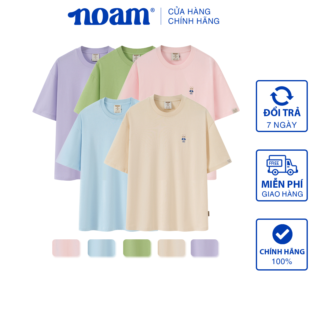 Ảnh Áo thun Form rộng NOAM Teeny Homie Unisex 100% Cotton - Màu Hồng/Xanh lá/Xanh dương/Tím/Be 1