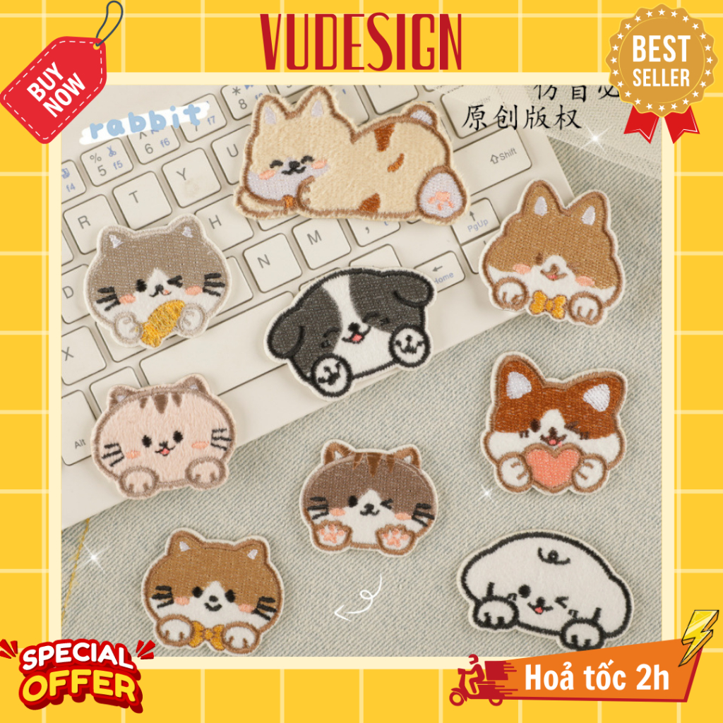 Sticker Dán Vải, Ủi Thêu Quần Áo, Balo, Túi, Mũ Biển Mèo Mập Dễ Thương ...