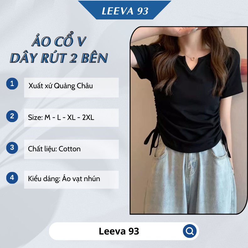 Áo phông cổ V dây rút 2 bên eo cá tính, áo phông tay ngắn vạt bầu 107
