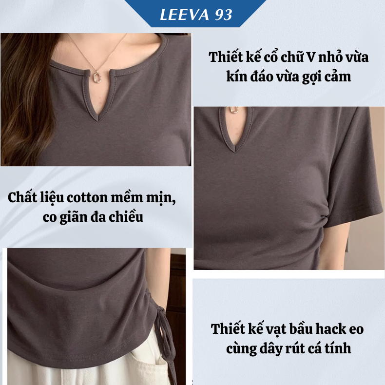Áo phông cổ V dây rút 2 bên eo cá tính, áo phông tay ngắn vạt bầu 107