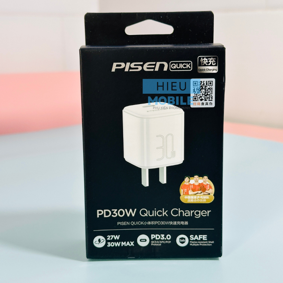 Bộ củ, cáp sạc Pisen Quick C175 30W siêu nhỏ gọn 1 cổng C, chuẩn PD 3.0, GaN