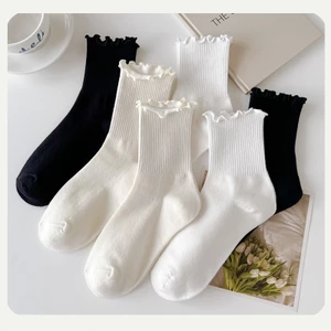 Tất nữ bèo nhún cổ cao phong cách vintage Hàn Quốc vớ nữ cổ cao nhiều màu đáng yêu cute ABICA TD060