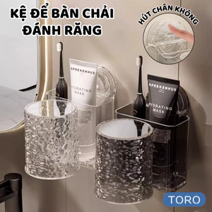 Kệ Đựng Bàn Chải Đánh Răng Có Cốc Hút Tường SIêu Chắc, Giá Để Đồ Nhà Tắm Có Lỗ Thoát Nước Tặng Kèm Cốc