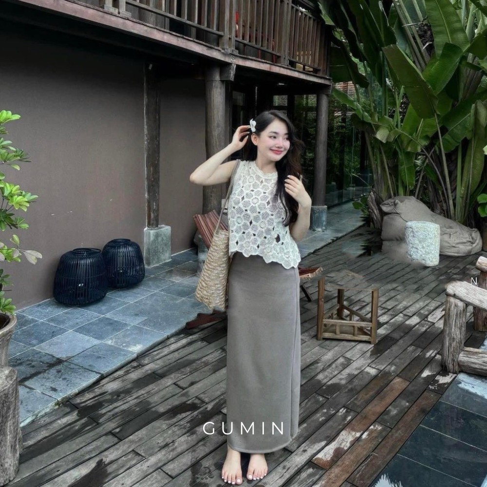 Áo ren ba lỗ GUMIN thiết kế ren hoa phối viền bèo thanh lịch sang trọng