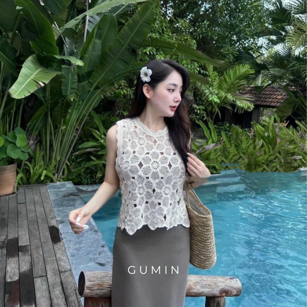 Áo ren ba lỗ GUMIN thiết kế ren hoa phối viền bèo thanh lịch sang trọng