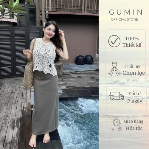 Áo ren ba lỗ GUMIN thiết kế ren hoa phối viền bèo thanh lịch sang trọng