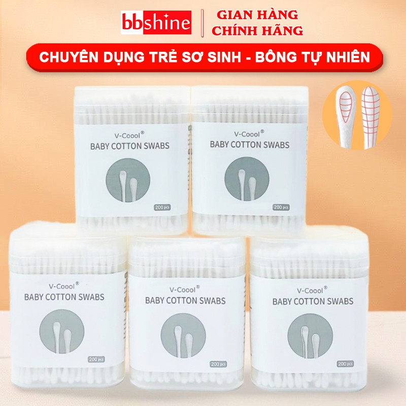 Tăm Bông Sơ Sinh V-Coool Kháng Khuẩn Cao Cấp Chuyên Dụng Tiện Lợi Cho Bé (Hộp 200 Que) BBShine – SS045