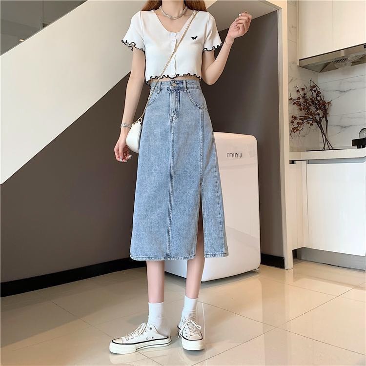 Chân váy jean xẻ tà BEESHOP H24113