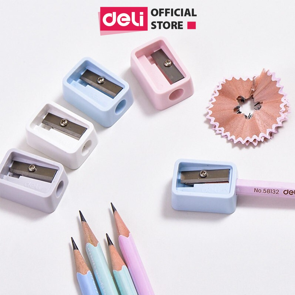 Ảnh Gọt bút chì mini Deli - Hồng, Cam, Xanh dương, Xanh lá - 1 cái màu ngẫu nhiên - Chất liệu ABS bền bỉ, lưỡi dao không ghỉ 1
