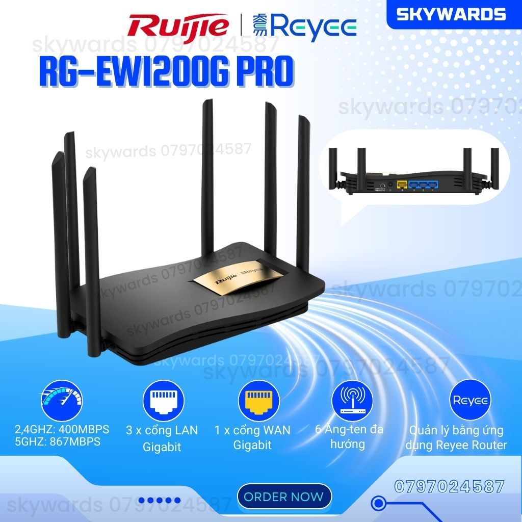 Bộ phát WiFi Router băng tần kép Ruijie RG-EW1200G PRO (6 ăng-ten) _mới ...