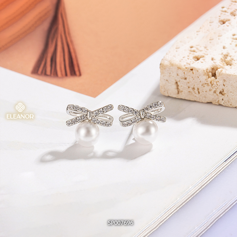 Bông tai nữ chuôi bạc 925 Eleanor Accessories hình nơ nhỏ xinh phụ kiện trang sức khuyên tai 7696