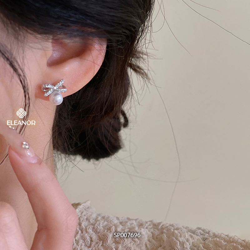 Bông tai nữ chuôi bạc 925 Eleanor Accessories hình nơ nhỏ xinh phụ kiện trang sức khuyên tai 7696