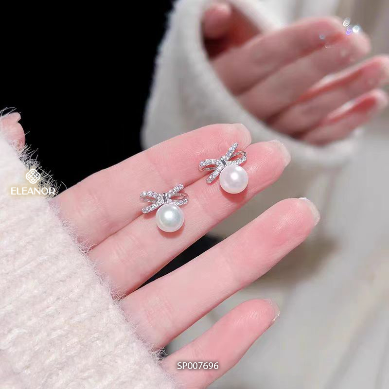 Bông tai nữ chuôi bạc 925 Eleanor Accessories hình nơ nhỏ xinh phụ kiện trang sức khuyên tai 7696