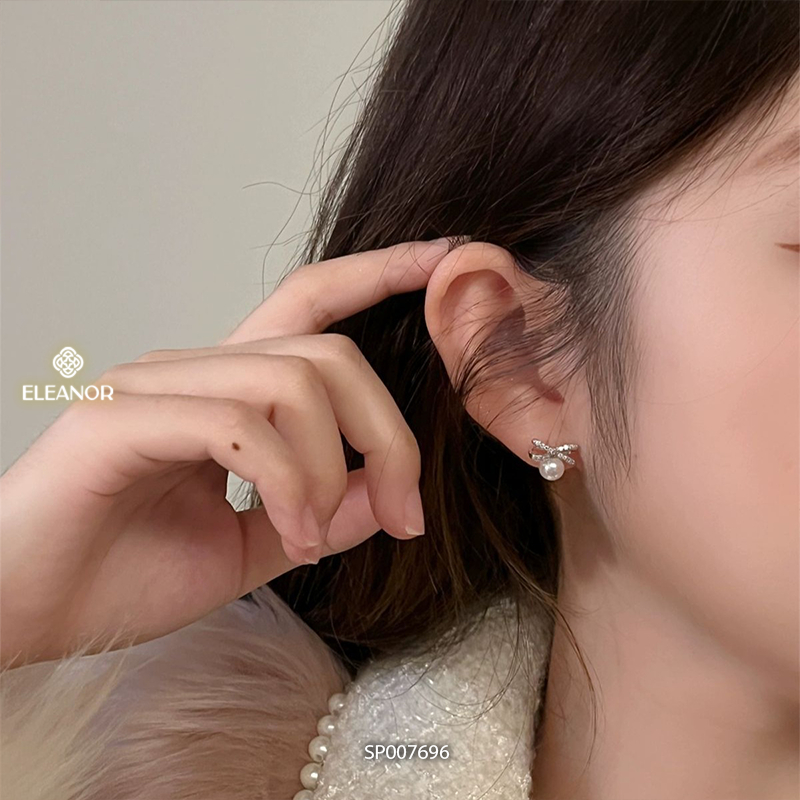 Bông tai nữ chuôi bạc 925 Eleanor Accessories hình nơ nhỏ xinh phụ kiện trang sức khuyên tai 7696