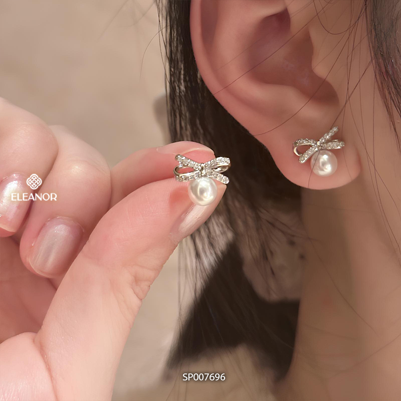 Bông tai nữ chuôi bạc 925 Eleanor Accessories hình nơ nhỏ xinh phụ kiện trang sức khuyên tai 7696