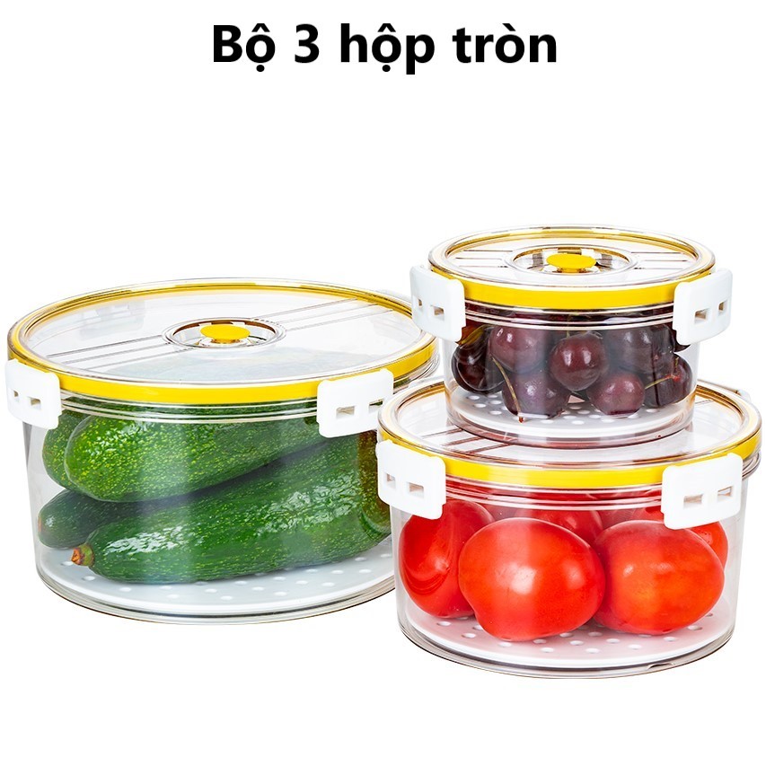 Bộ 3 hộp trong HOKORI 6558+59+60 nhựa VIỆT NHẬT cao cấp - Tròn, vuông, chữ nhật - Thực phẩm tủ lạnh AMIZIN
