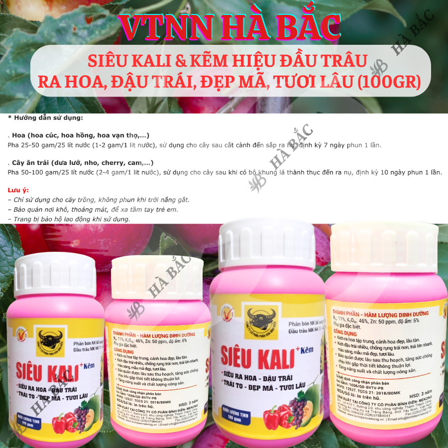 Phân Bón Lá Siêu Kali & Kẽm Hiệu Đầu Trâu  Ra Hoa, Đậu Trái, Đẹp Mã, Tươi Lâu (Hũ 100gram)