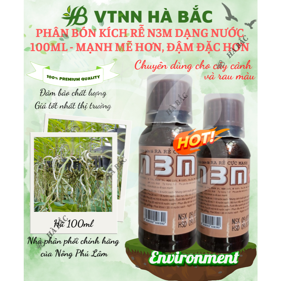 Phân bón lá kích rễ N3M dạng nước - mạnh mẽ hơn, đậm đặc hơn (hũ 100ml)