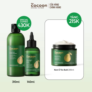 SPECIAL COMBO gội bưởi + nước dưỡng tóc tinh dầu bưởi tặng Kem ủ tóc bưởi Cocoon giảm gãy rụng và làm mềm tóc 200ml