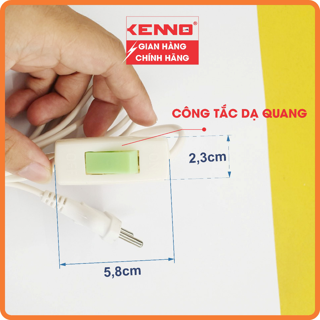 Bộ dây đuôi đèn liền công tắc dạ quang Kenno DS sẵn phích cắm