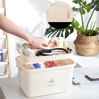 Hộp đựng thuốc sơ cứu hai lớp cỡ lớn có nắp bảo quản tay cầm tiện lợi, Hộp nhựa đựng đồ đa năng