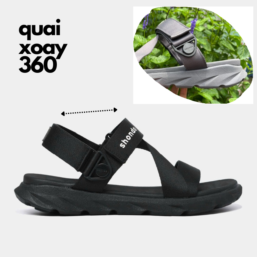 Ảnh Giày sandal Shondo đen full quai xoay 360 dành cho nam nữ F6X1111 1
