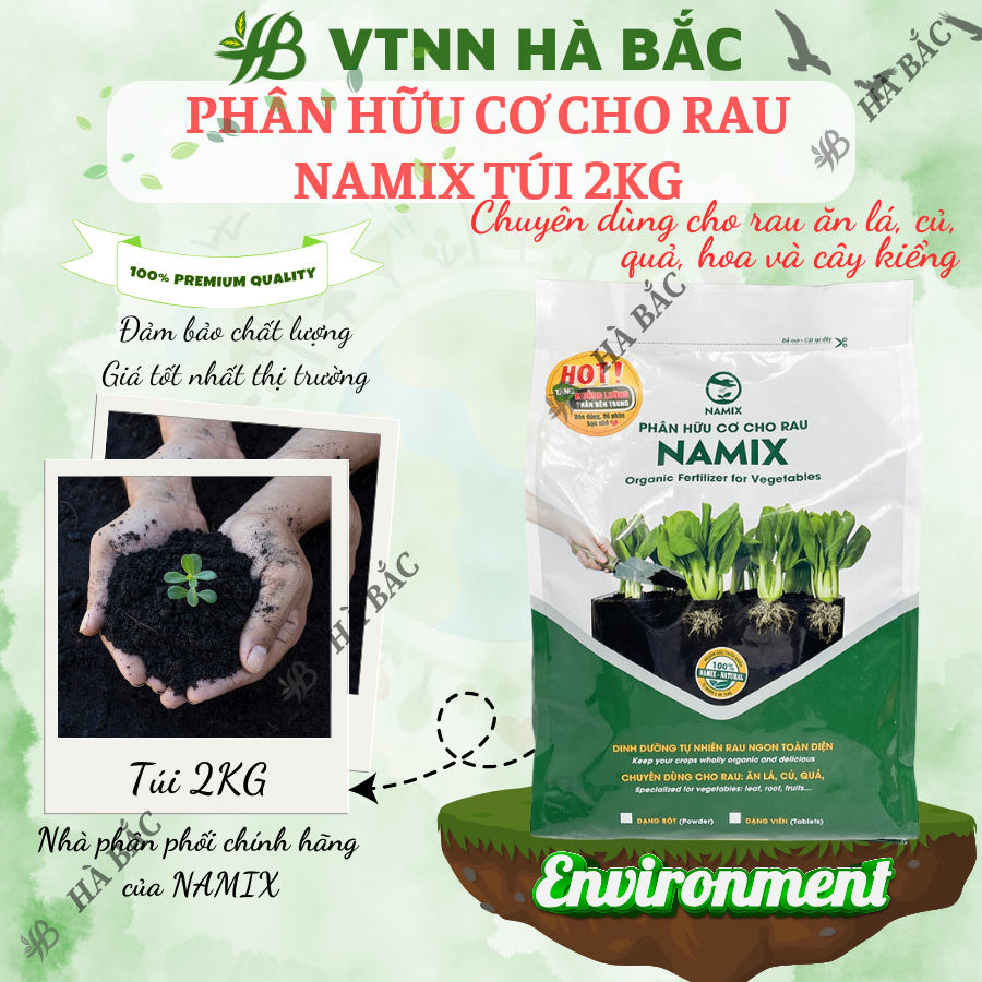 Phân bón cho rau Namix gói 2kg, Phân hữu cơ cho rau NAMIX chuyên dùng cho rau ăn lá, củ, quả