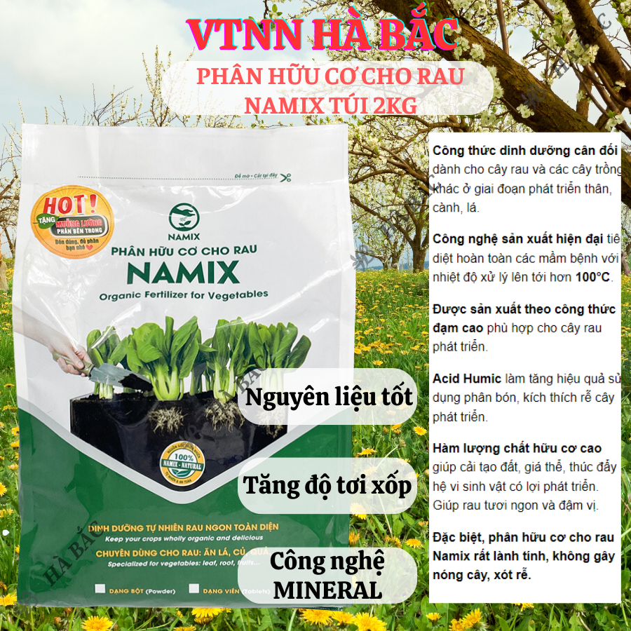 Phân bón cho rau Namix gói 2kg, Phân hữu cơ cho rau NAMIX chuyên dùng cho rau ăn lá, củ, quả