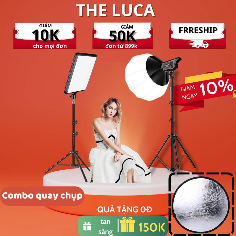 Combo đèn livestream, Đèn LED chữ nhật RL28 chân cao cấp và softbox cầu chân 2m8 -  tặng kèm tấm hắt sáng