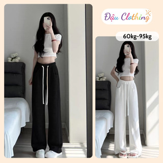 Quần thun bigsize nữ dáng suông ống rộng lưng chun có dây rút chất thun gân co giãn Q14