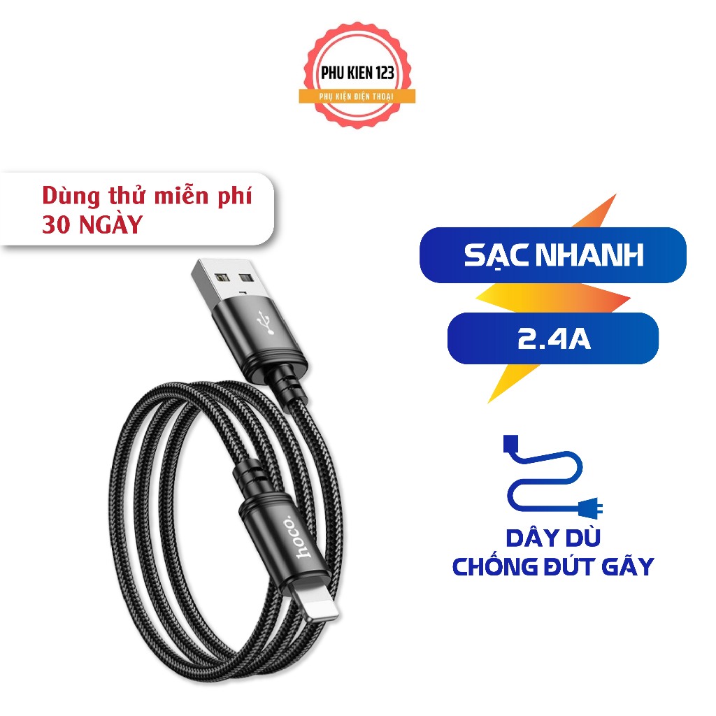 Cáp sạc hoco bọc dù cáp tai nghe ốp sạc nhanh 2.4A dây dù chống đứt, dây truyền tải dữ liệu dài 1M/2M