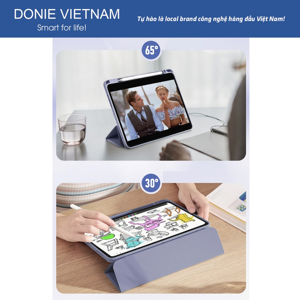 Bao Da iPad DIY Ver 2 Mặt Lưng Kính Acrylic Tong Suốt Cho Gen 10/11 Air 6/7 Pro 11 M3 M4 | DONIE P04