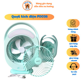 QUẠT SẠC TÍCH ĐIỆN CÓ ĐÈN LED SÁNG KM-F0336 MÀU XANH LỤC BẢO