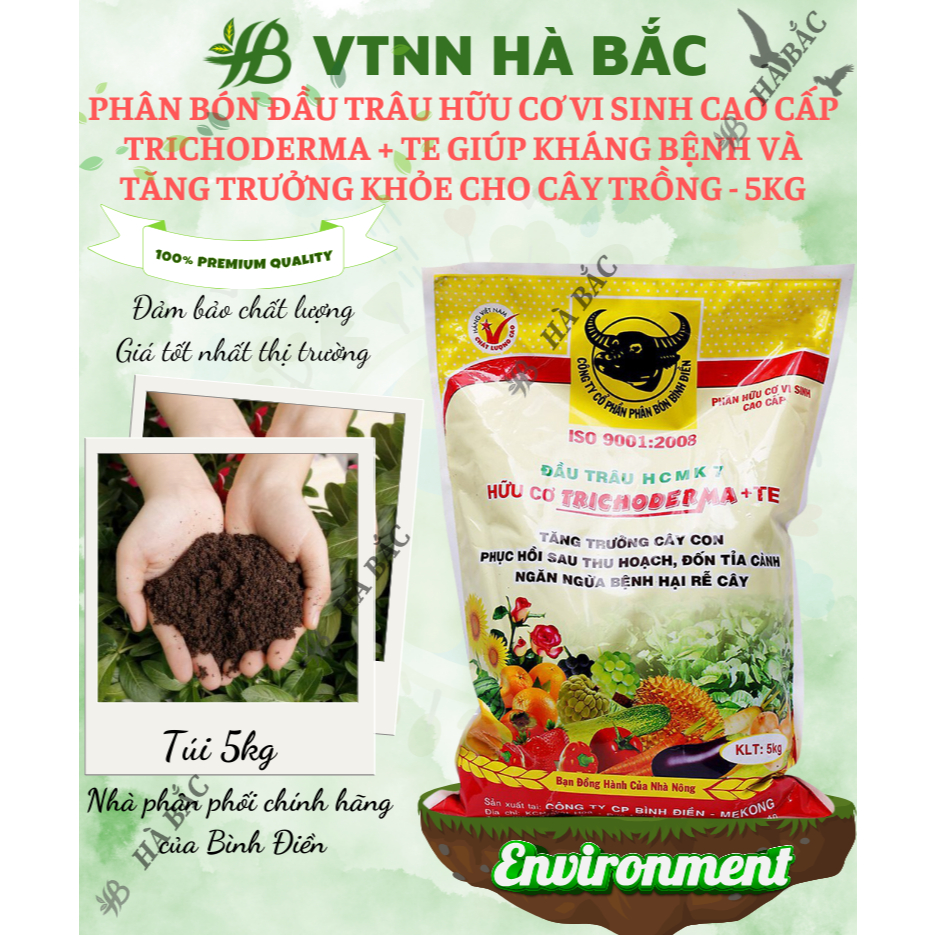 Phân bón đầu trâu hữu cơ vi sinh cao cấp Trichoderma MK7 + TE giúp kháng bệnh và tăng trưởng khỏe cho cây trồng - 5KG