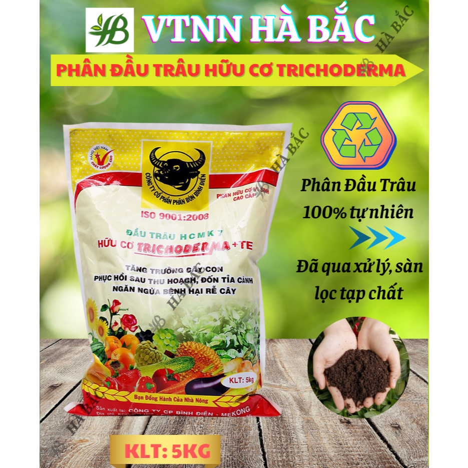 Phân bón đầu trâu hữu cơ vi sinh cao cấp Trichoderma MK7 + TE giúp kháng bệnh và tăng trưởng khỏe cho cây trồng - 5KG