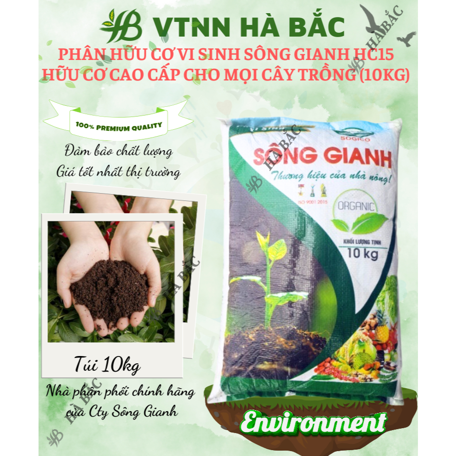 Phân Hữu Cơ Vi Sinh Sông Gianh HC15, Hữu Cơ Cao Cấp Cho Mọi Cây Trồng (10kg)