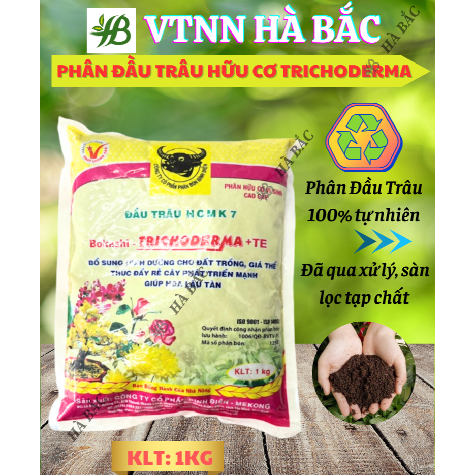 Phân bón đầu trâu hữu cơ vi sinh cao cấp Trichoderma MK7 + TE giúp kháng bệnh và tăng trưởng khỏe cho cây trồng - 1KG