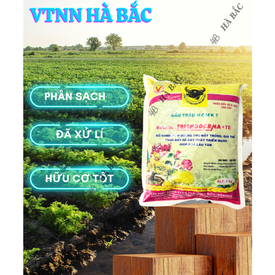 Phân bón đầu trâu hữu cơ vi sinh cao cấp Trichoderma MK7 + TE giúp kháng bệnh và tăng trưởng khỏe cho cây trồng - 1KG