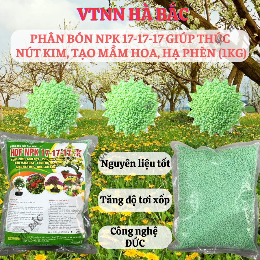 Phân Bón NPK 17-17-17 giúp thúc nút kim - tạo mầm hoa - tăng độ ngọt - màu sắc đẹp - hoa lâu Bung chồi - nhú đọt (1KG)