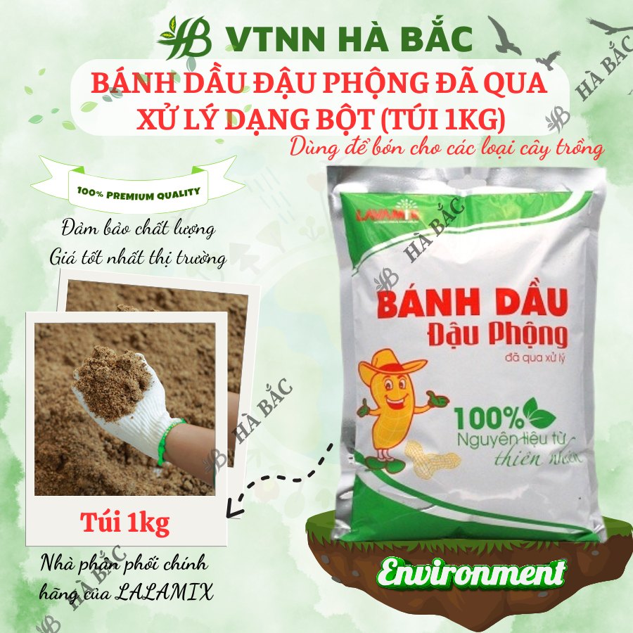 Bánh dầu đậu phộng Lavamix đã qua  xử lý dạng bột (túi 1kg), cung cấp hàm lượng hữu cơ lên đến 40%, khoáng và vitamin