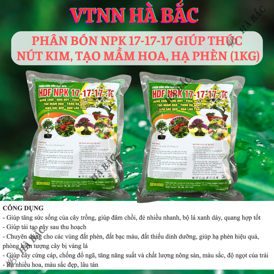 Phân Bón NPK 17-17-17 giúp thúc nút kim - tạo mầm hoa - tăng độ ngọt - màu sắc đẹp - hoa lâu Bung chồi - nhú đọt (1KG)