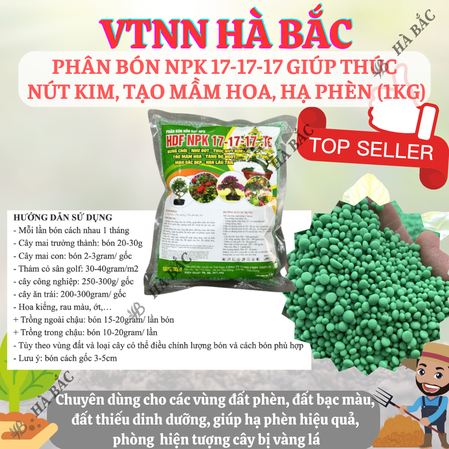 Phân Bón NPK 17-17-17 giúp thúc nút kim - tạo mầm hoa - tăng độ ngọt - màu sắc đẹp - hoa lâu Bung chồi - nhú đọt (1KG)