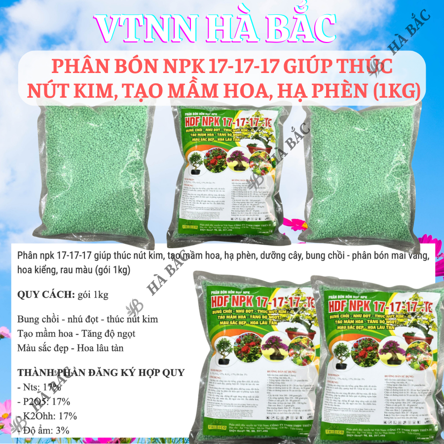 Phân Bón NPK 17-17-17 giúp thúc nút kim - tạo mầm hoa - tăng độ ngọt - màu sắc đẹp - hoa lâu Bung chồi - nhú đọt (1KG)