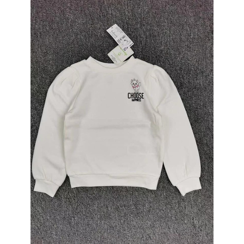[Sale Lỗi Nhẹ] Áo Nỉ Bông Bé Gái C2660 In Hình Chú Mèo Dễ Thương Xuất Dư Size 10Y (27-30kg)