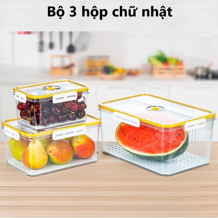Bộ 3 hộp trong HOKORI 6558+59+60 nhựa VIỆT NHẬT cao cấp - Tròn, vuông, chữ nhật - Thực phẩm tủ lạnh AMIZIN