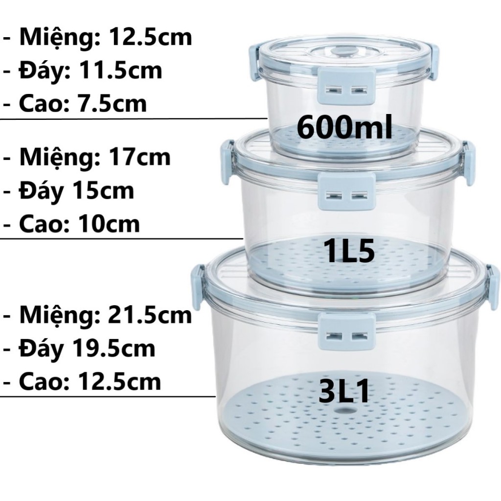 Bộ 3 hộp trong HOKORI 6558+59+60 nhựa VIỆT NHẬT cao cấp - Tròn, vuông, chữ nhật - Thực phẩm tủ lạnh AMIZIN