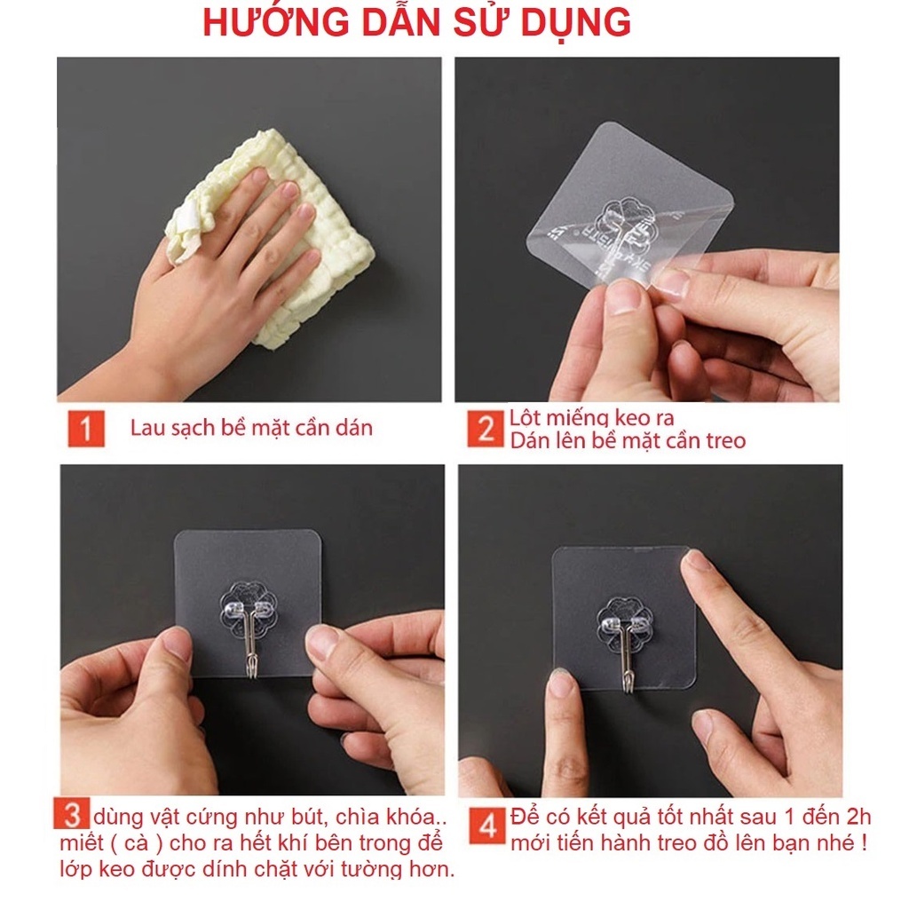 Set 5 Móc dán tường treo vật dụng tiện lợi - Móc trắng trong